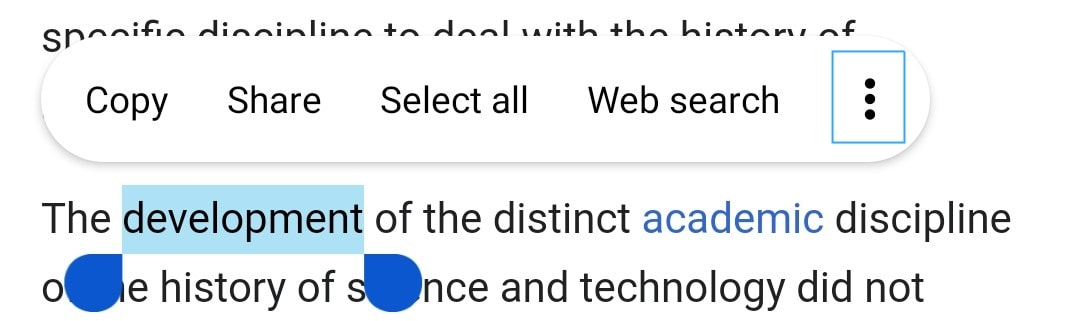 Text selection popup menu with Q Dictionary